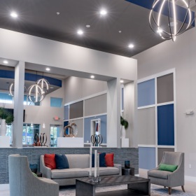 Bright, open, modern lobby area